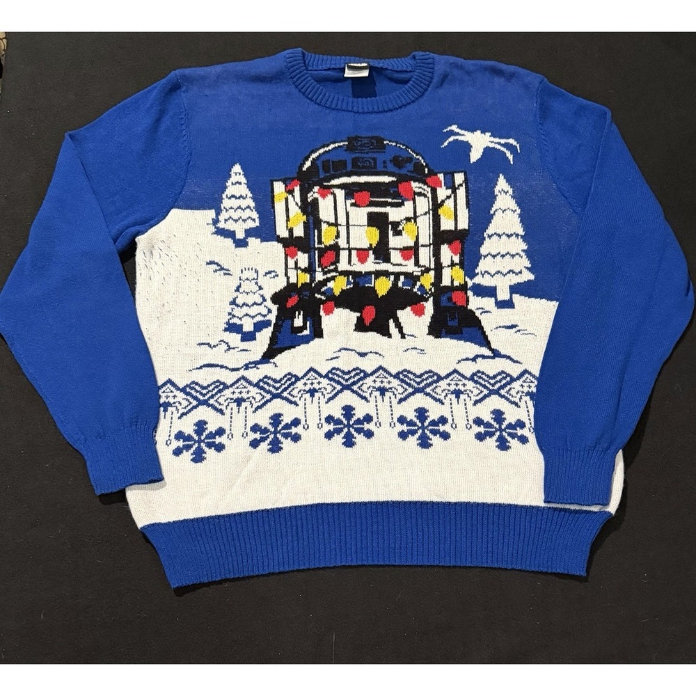 Star Wars R2-D2 Christmas Sweater Men's Size Large L Blue Ugly Holiday